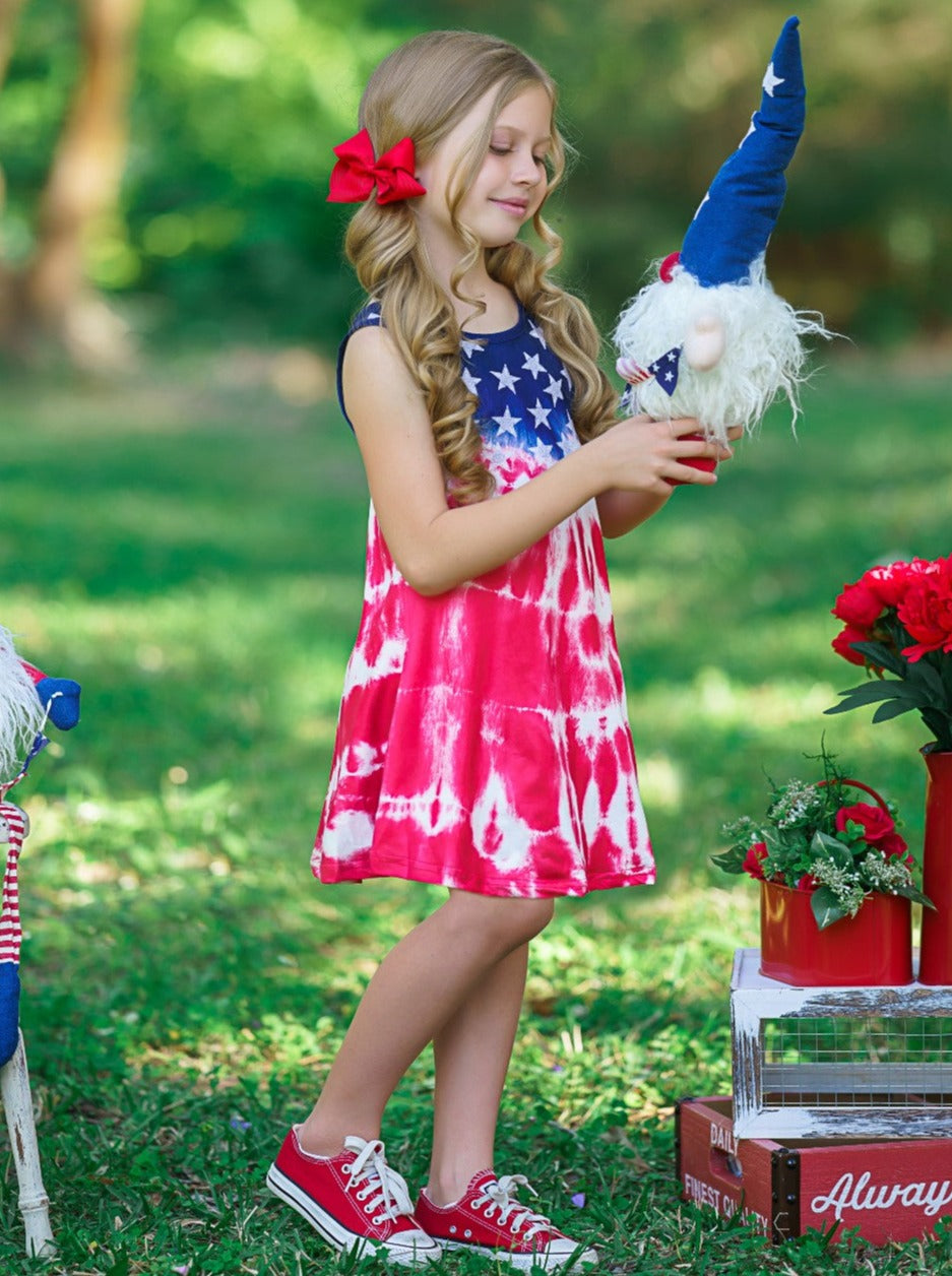 Girls 4th of July Dresses | US Flag Print Boho Tie Dye Midi Sundress