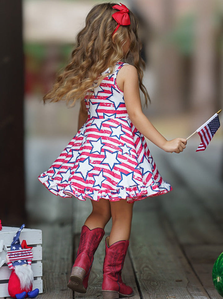 Mia Belle Girls Stars And Stripes Ruffle Hem Sundress | 4th of July