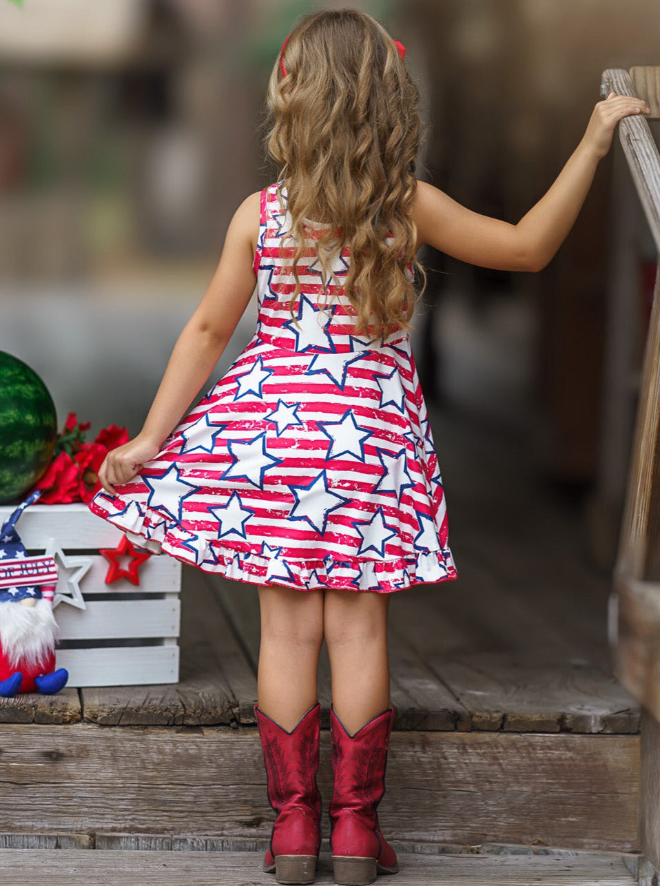 Mia Belle Girls Stars And Stripes Ruffle Hem Sundress | 4th of July