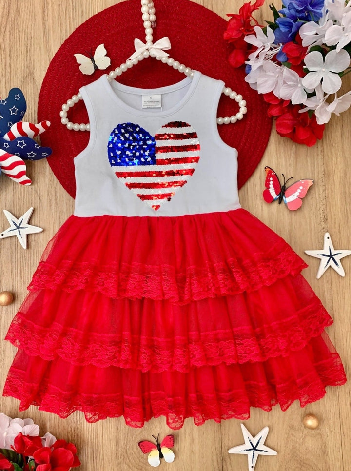 Mia Belle Girls U.S.A. Heart Tiered Tutu Dress | 4th Of July Outfits