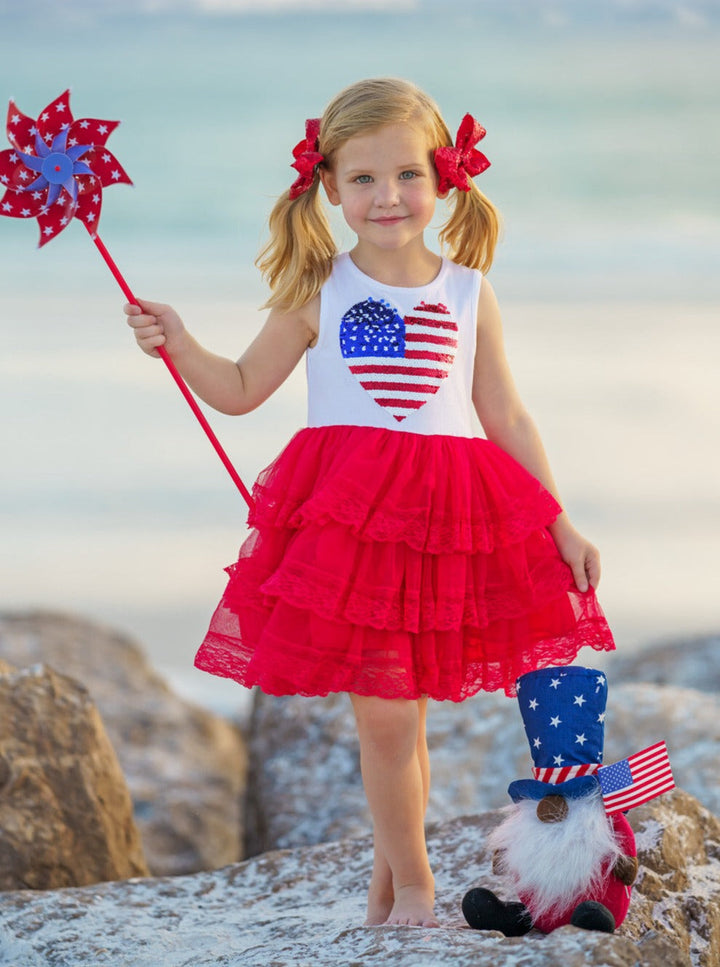 Mia Belle Girls U.S.A. Heart Tiered Tutu Dress | 4th Of July Outfits