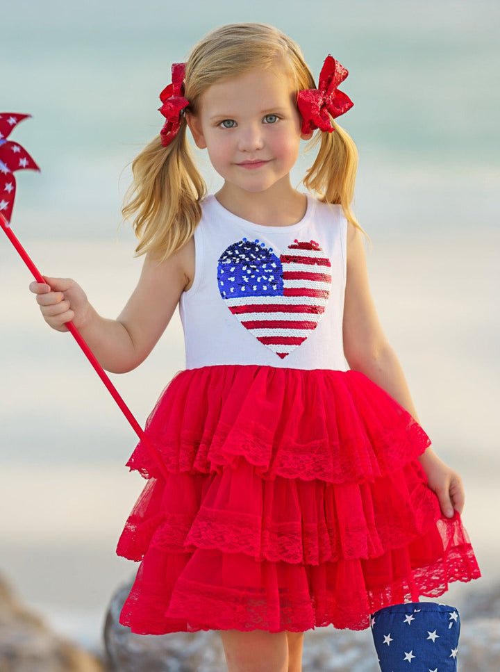 Mia Belle Girls U.S.A. Heart Tiered Tutu Dress | 4th Of July Outfits