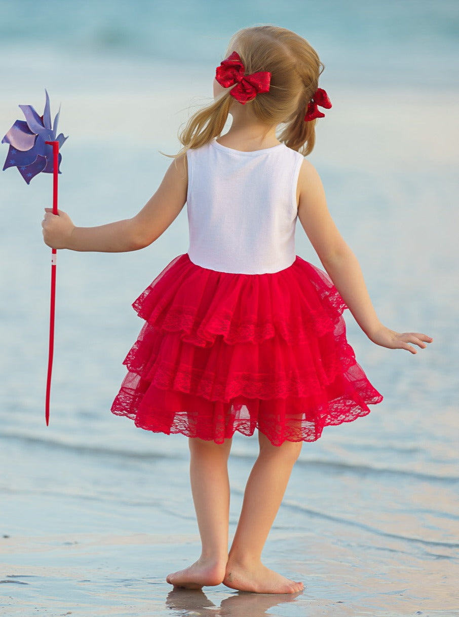 Mia Belle Girls U.S.A. Heart Tiered Tutu Dress | 4th Of July Outfits