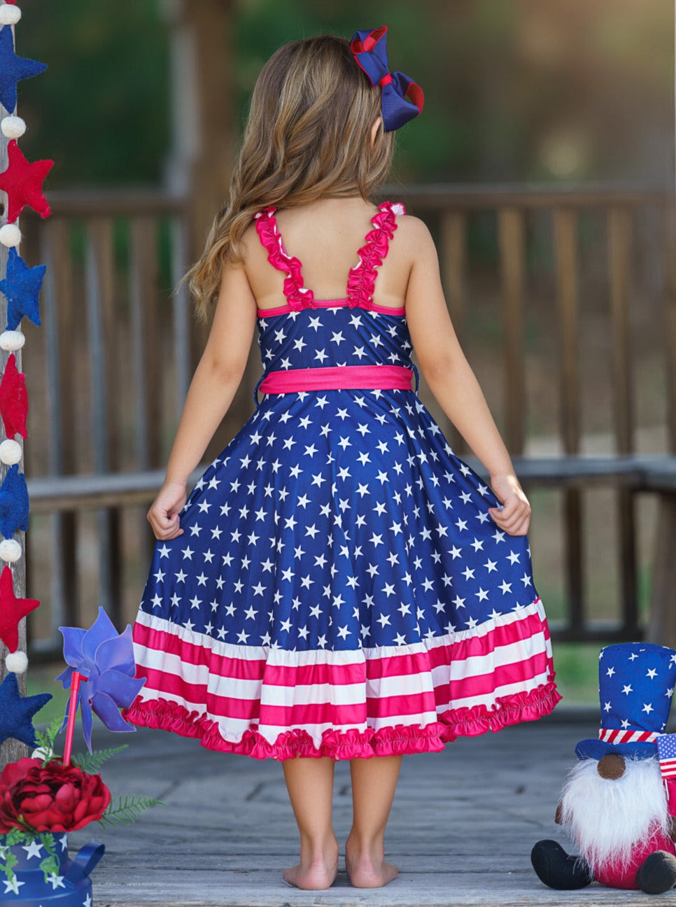 Girls American Flag Hi-Lo Ruffle Dress | 4th Of July Dresses 