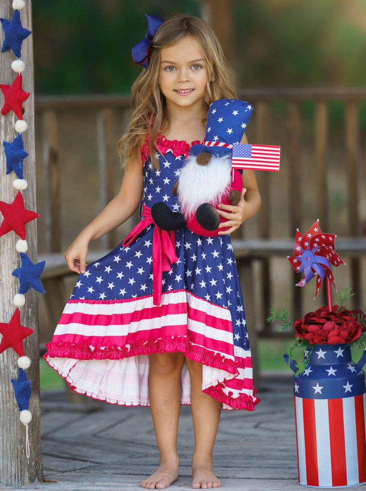 Girls American Flag Hi-Lo Ruffle Dress | 4th Of July Dresses 