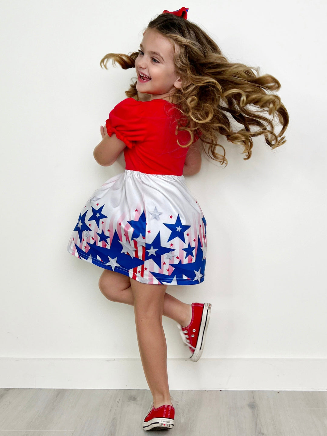 Mia Belle Girls Americana Puff Sleeve Dress | 4th Of July Dresses