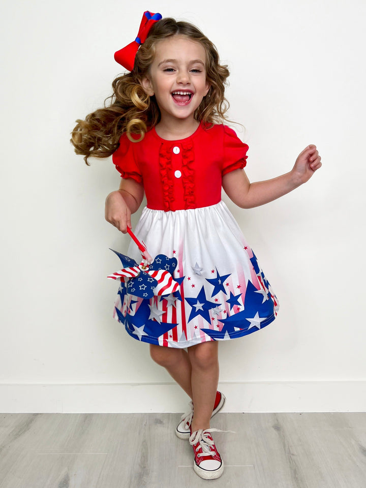 Mia Belle Girls Americana Puff Sleeve Dress | 4th Of July Dresses