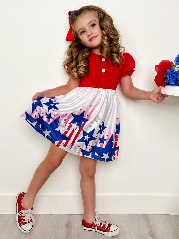 Mia Belle Girls Americana Puff Sleeve Dress | 4th Of July Dresses