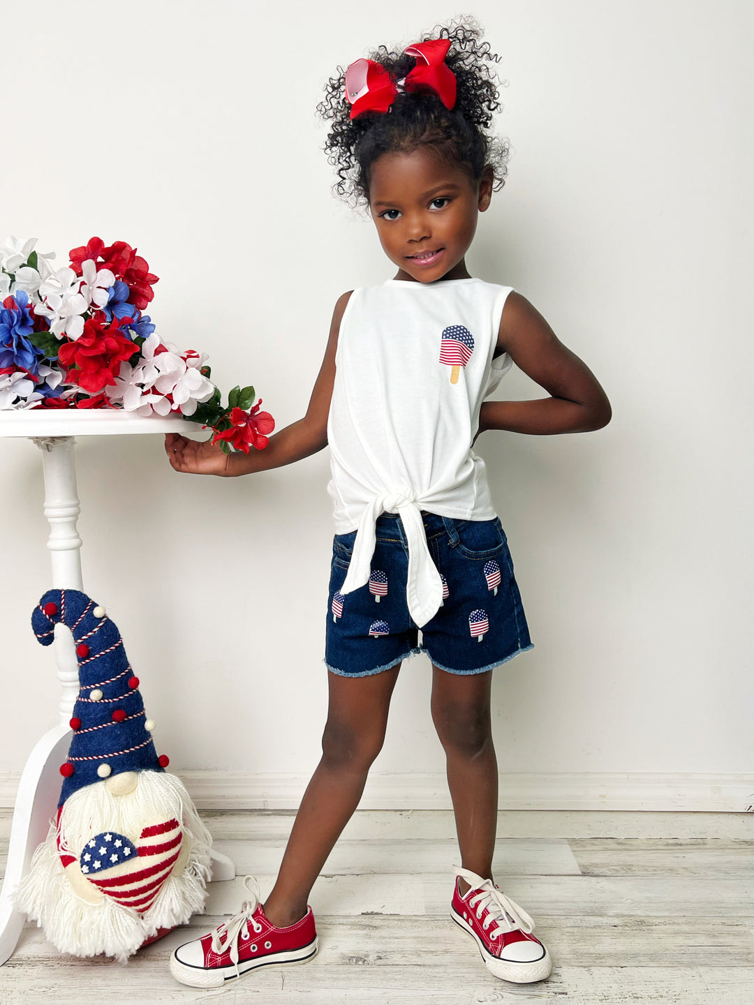 Mia Belle Girls Popsicle Knit Hem Top And Denim Shorts | 4th of July