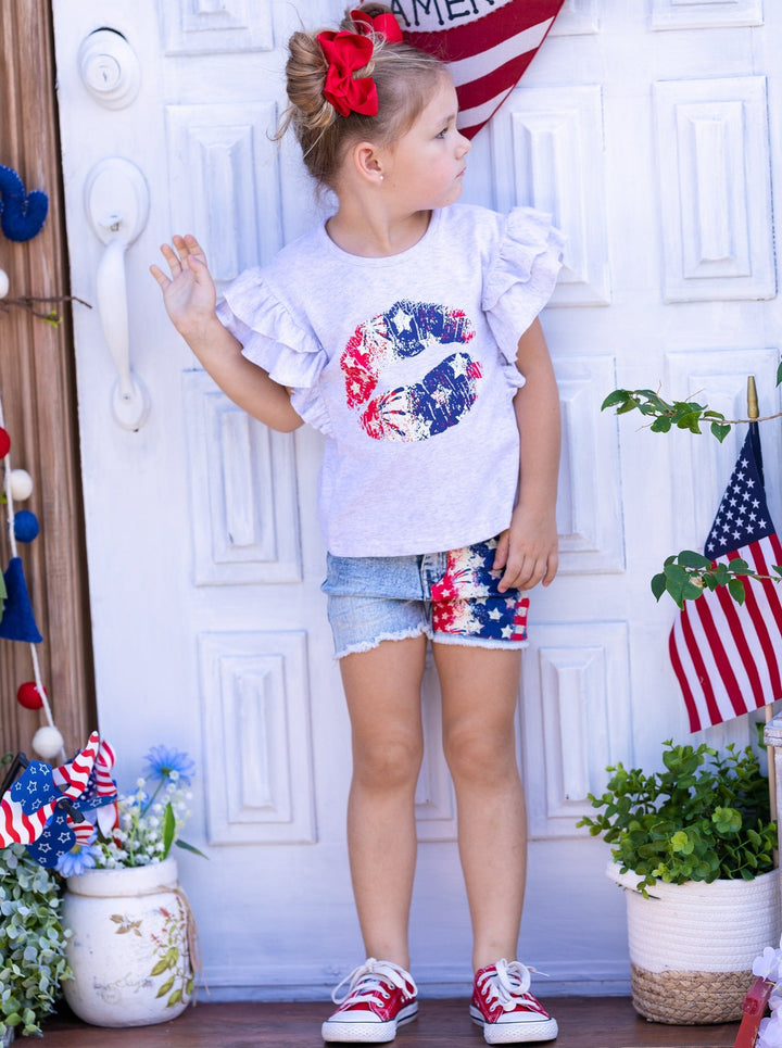 Girls 4th of July Top and Denim Shorts Set | Mia Belle Girls