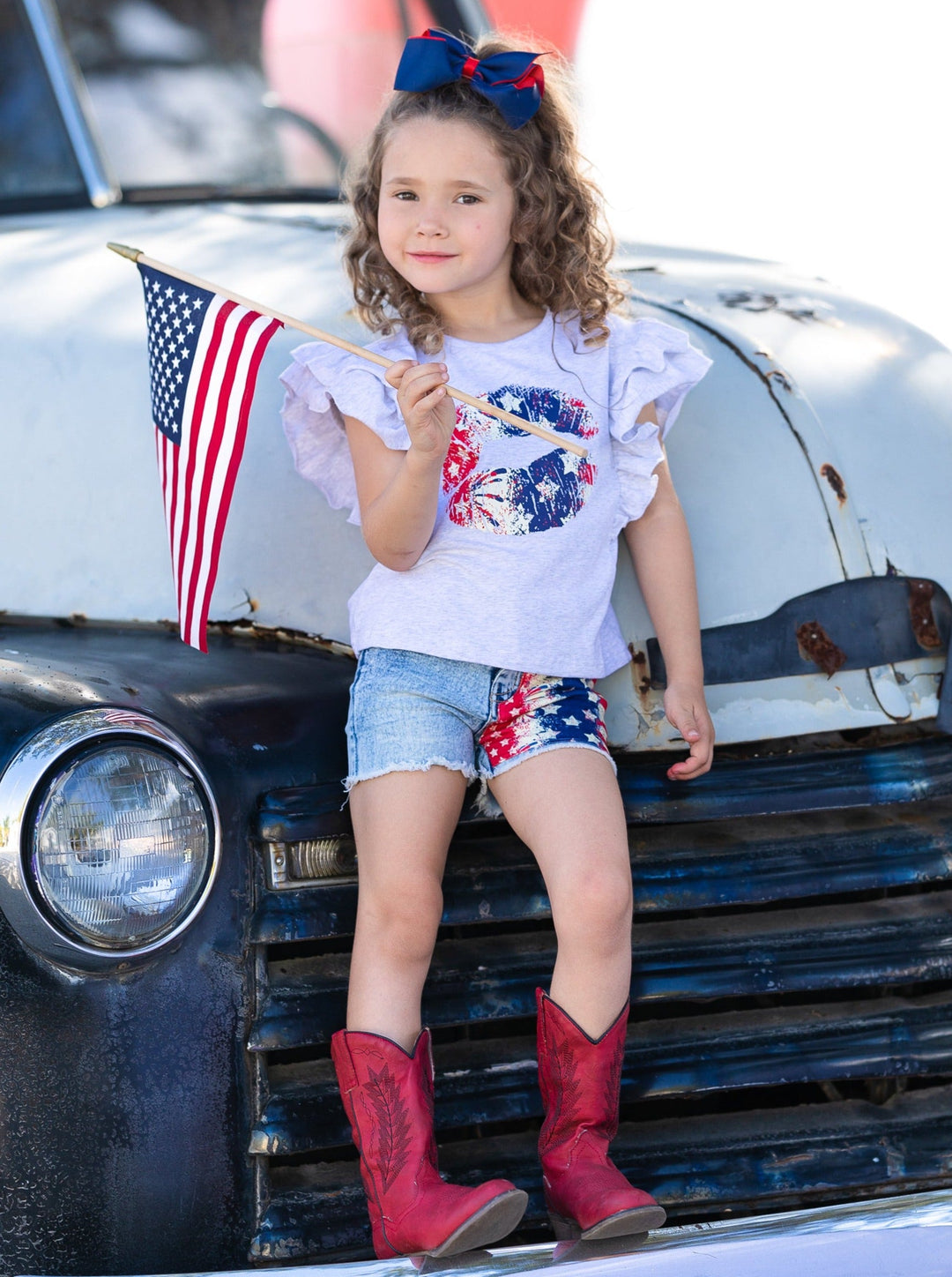 Girls 4th of July Top and Denim Shorts Set | Mia Belle Girls