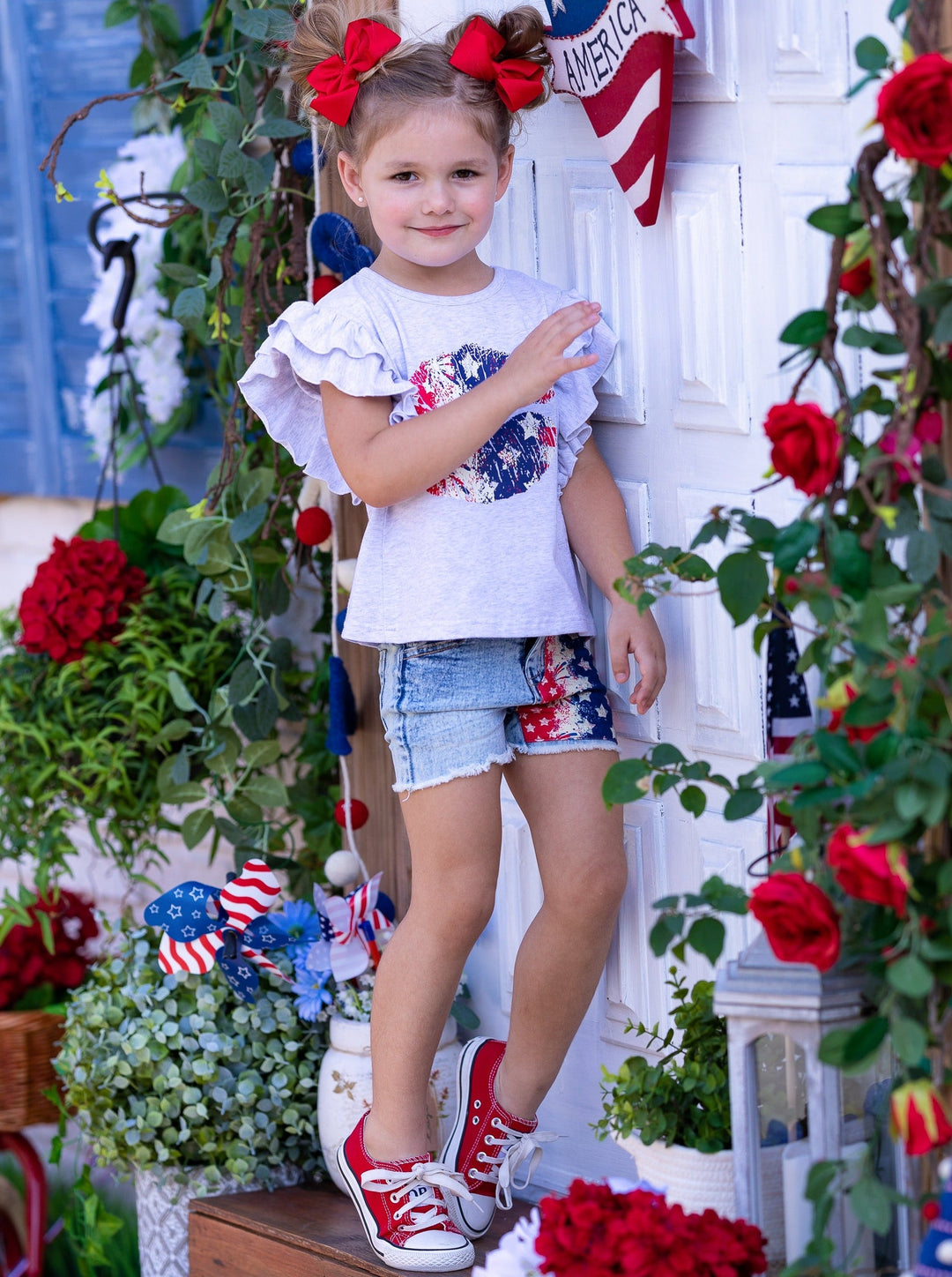 Girls 4th of July Top and Denim Shorts Set | Mia Belle Girls