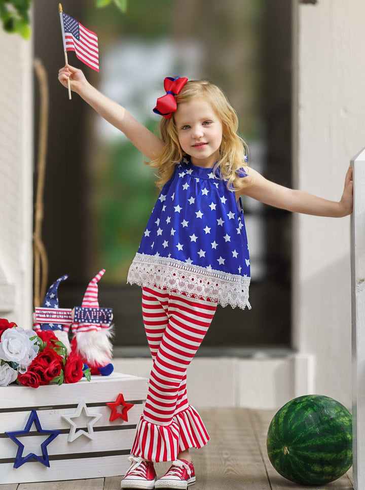 Girls 4th of July Outfits | Halter Neck Top & Bell Bottom Legging Set