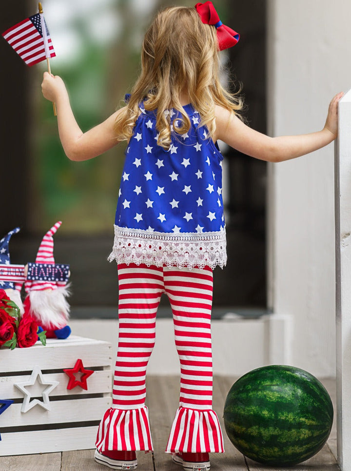 Girls 4th of July Outfits | Halter Neck Top & Bell Bottom Legging Set