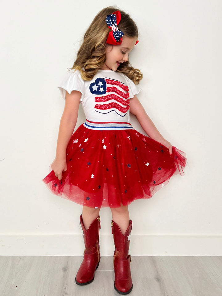 Mia Belle Girls U.S. Flag Top And Tutu Skirt Set | 4th Of July Outfits