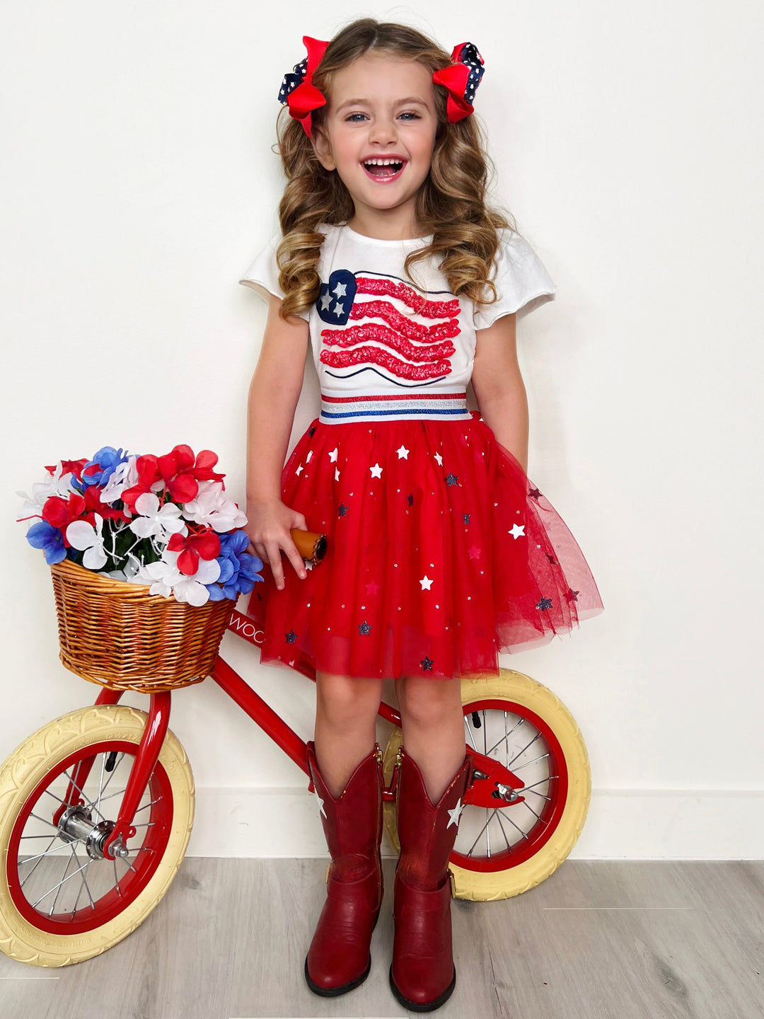 Mia Belle Girls U.S. Flag Top And Tutu Skirt Set | 4th Of July Outfits