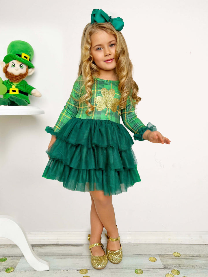 St. Patrick's Day Outfit | Girls Shamrock Shimmer Tiered Tutu Dress