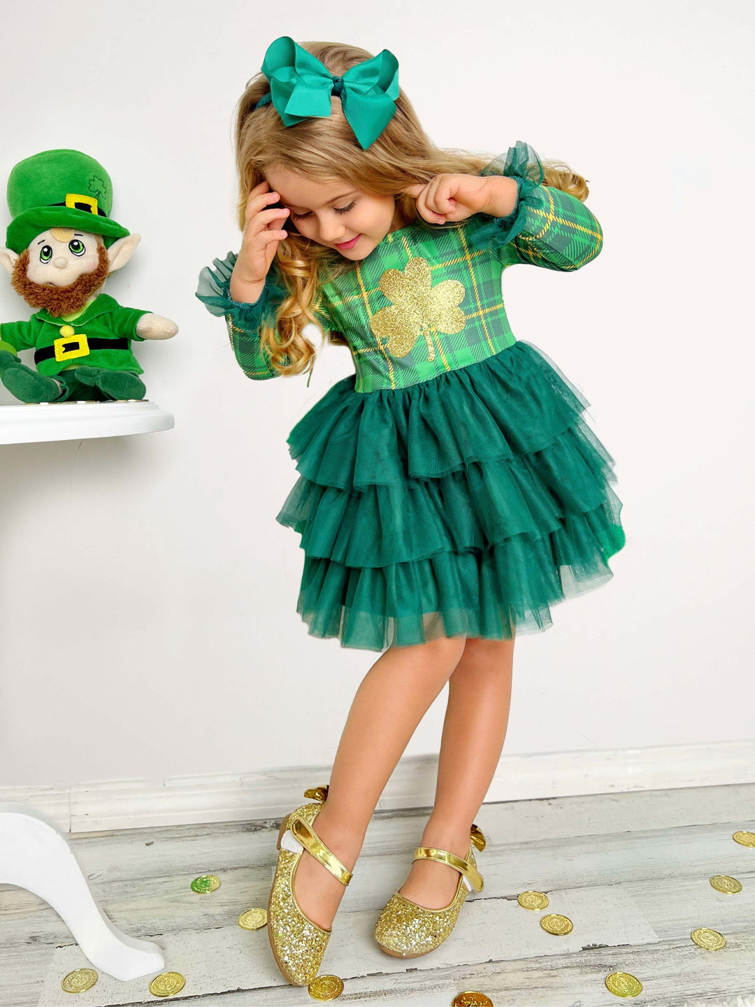 St. Patrick's Day Outfit | Girls Shamrock Shimmer Tiered Tutu Dress