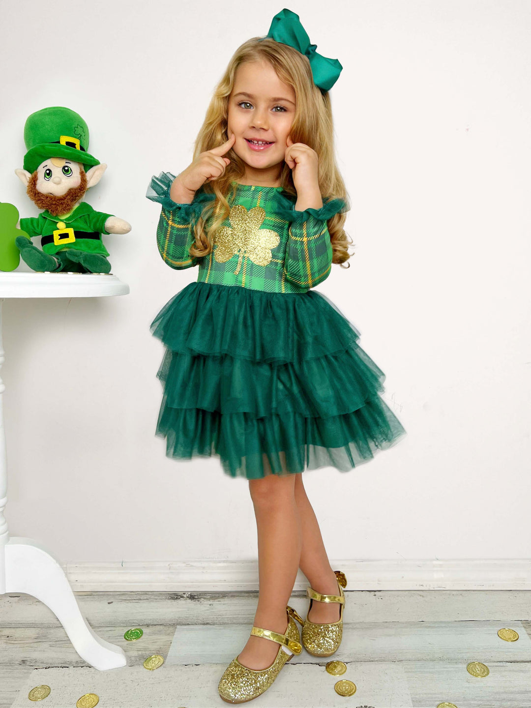 St. Patrick's Day Outfit | Girls Shamrock Shimmer Tiered Tutu Dress