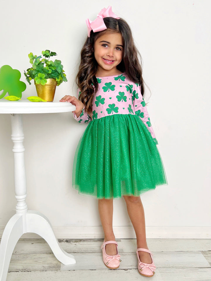 St. Patrick's Day Dress | Little Girls Clover Shimmer Tutu Dress