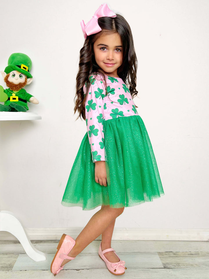 St. Patrick's Day Dress | Little Girls Clover Shimmer Tutu Dress