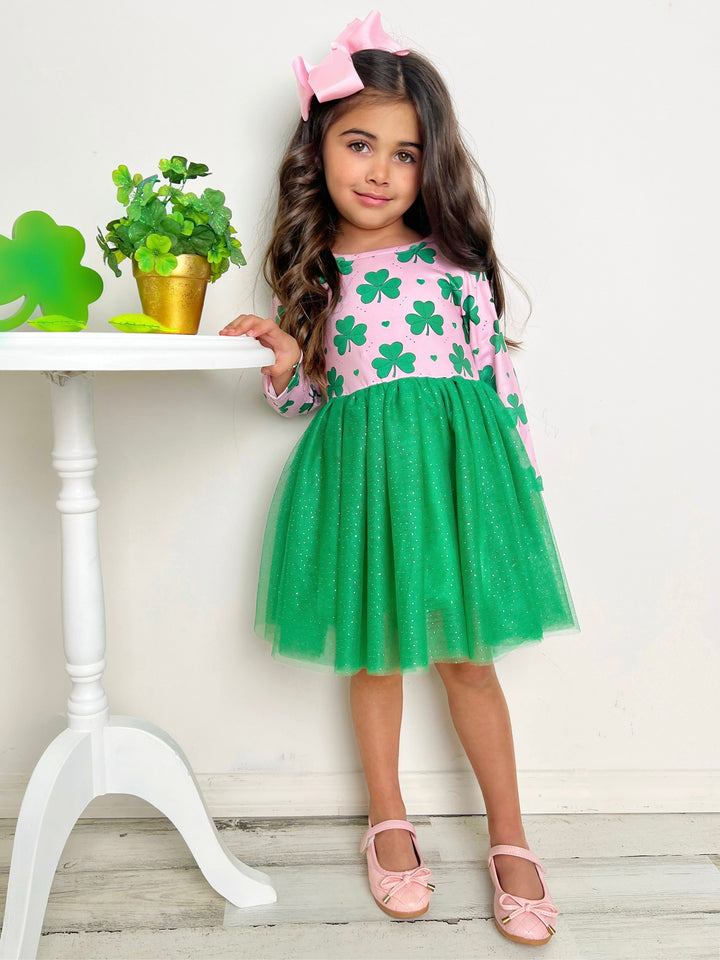 St. Patrick's Day Dress | Little Girls Clover Shimmer Tutu Dress