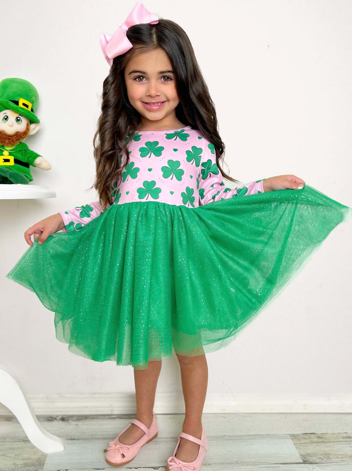 St. Patrick's Day Dress | Little Girls Clover Shimmer Tutu Dress