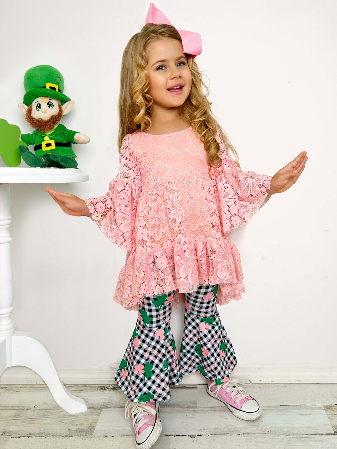 Mia Belle Girls St. Patrick's Day Lace Tunic And Flared Legging Set