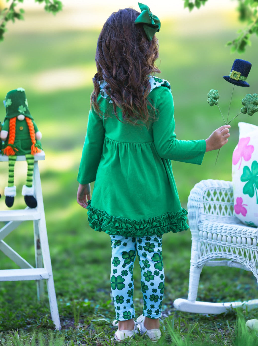 Mia Belle Girls Ruffle Tunic 3 Piece Set | Girls St. Patrick's Day Set