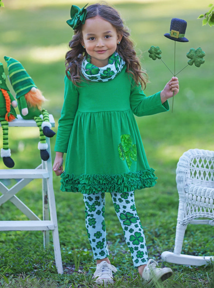 Mia Belle Girls Ruffle Tunic 3 Piece Set | Girls St. Patrick's Day Set