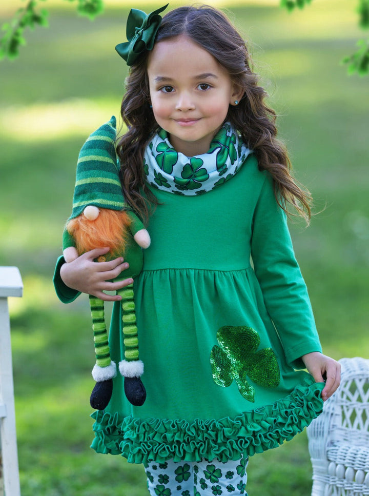 Mia Belle Girls Ruffle Tunic 3 Piece Set | Girls St. Patrick's Day Set