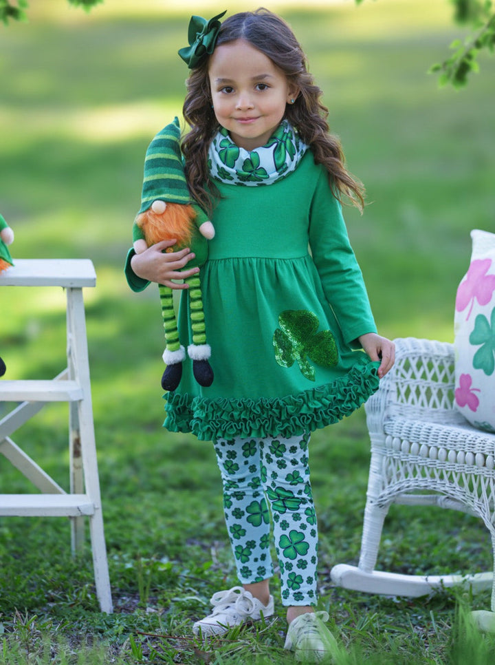 Mia Belle Girls Ruffle Tunic 3 Piece Set | Girls St. Patrick's Day Set