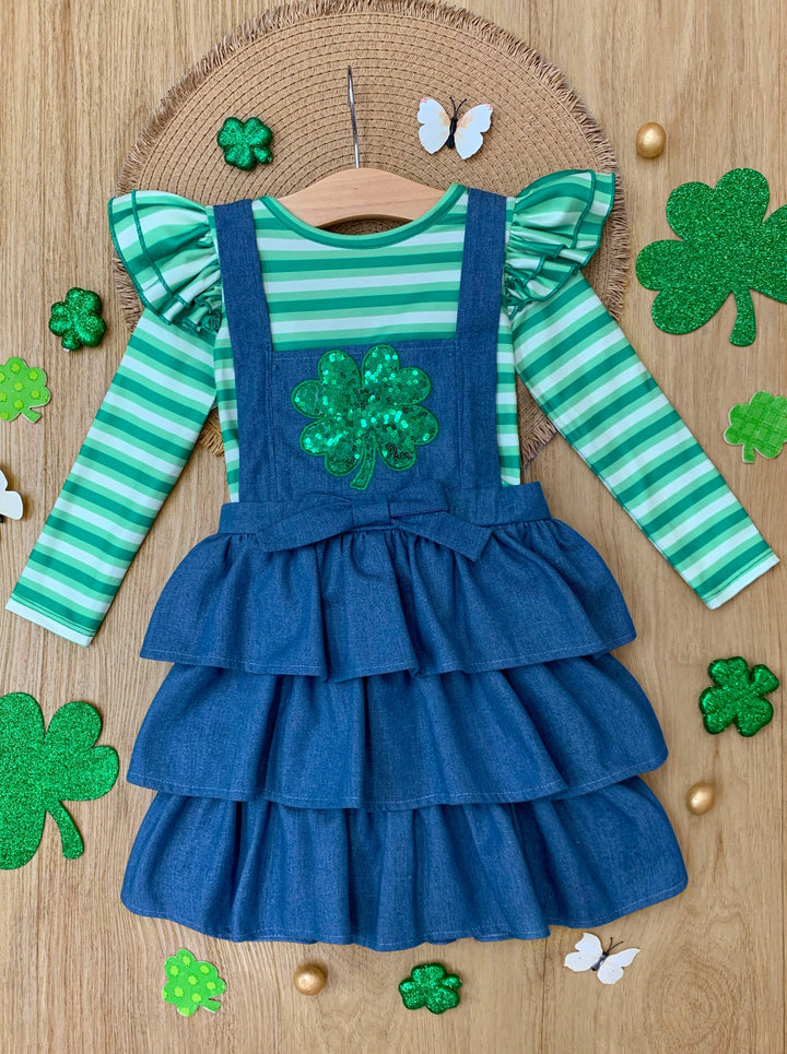 Mia Belle Girls Denim Overall Set | Girls St. Patrick's Day Sets