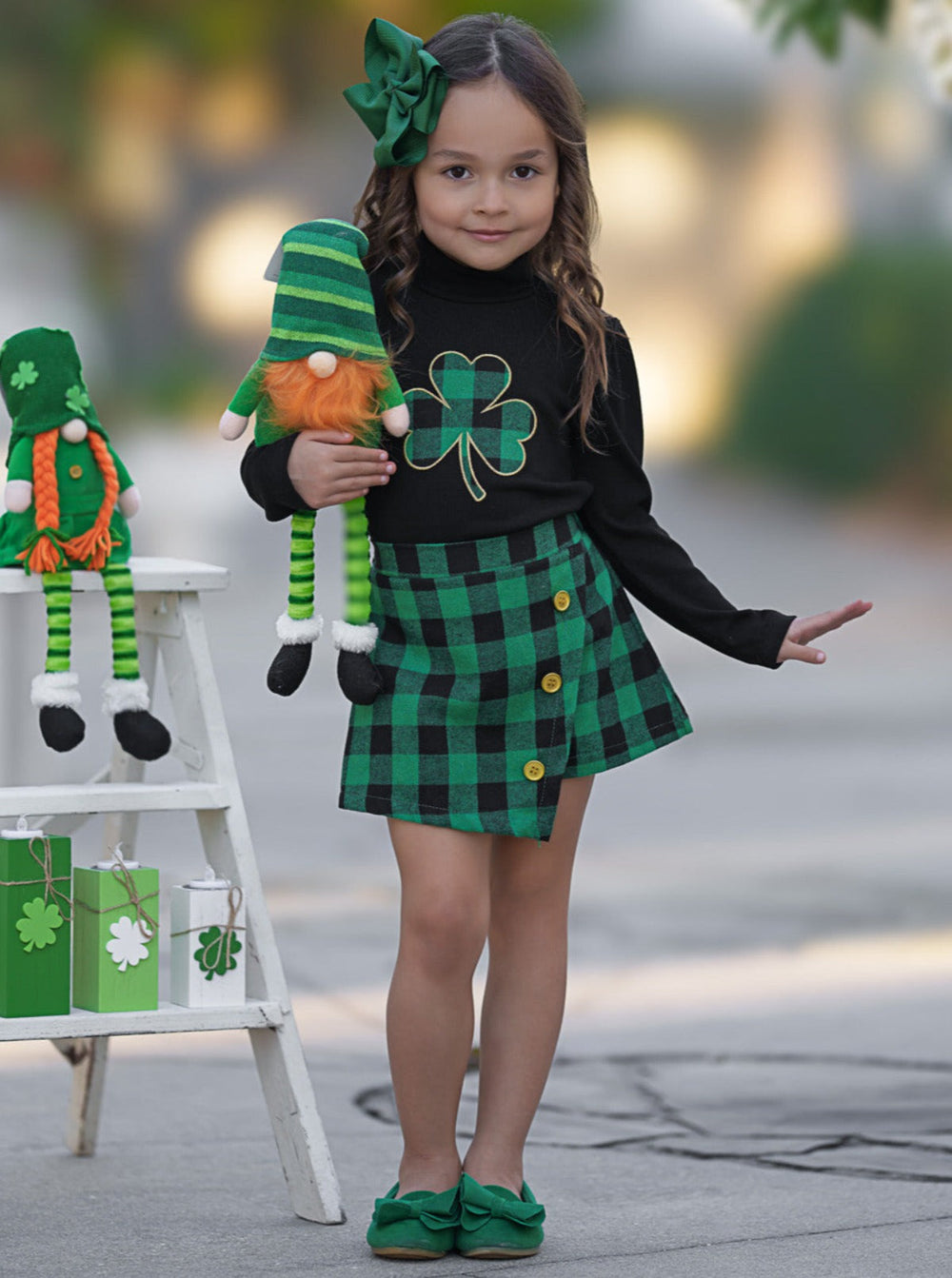 Mia Belle Girls Clover Top And Skort Set | Girls St. Patrick's Day Set