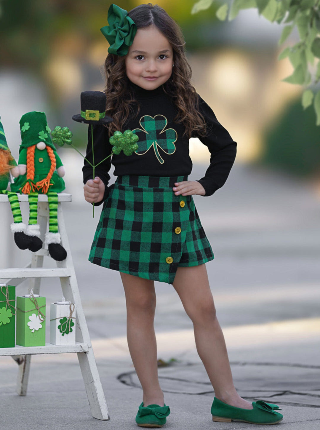 Mia Belle Girls Clover Top And Skort Set | Girls St. Patrick's Day Set