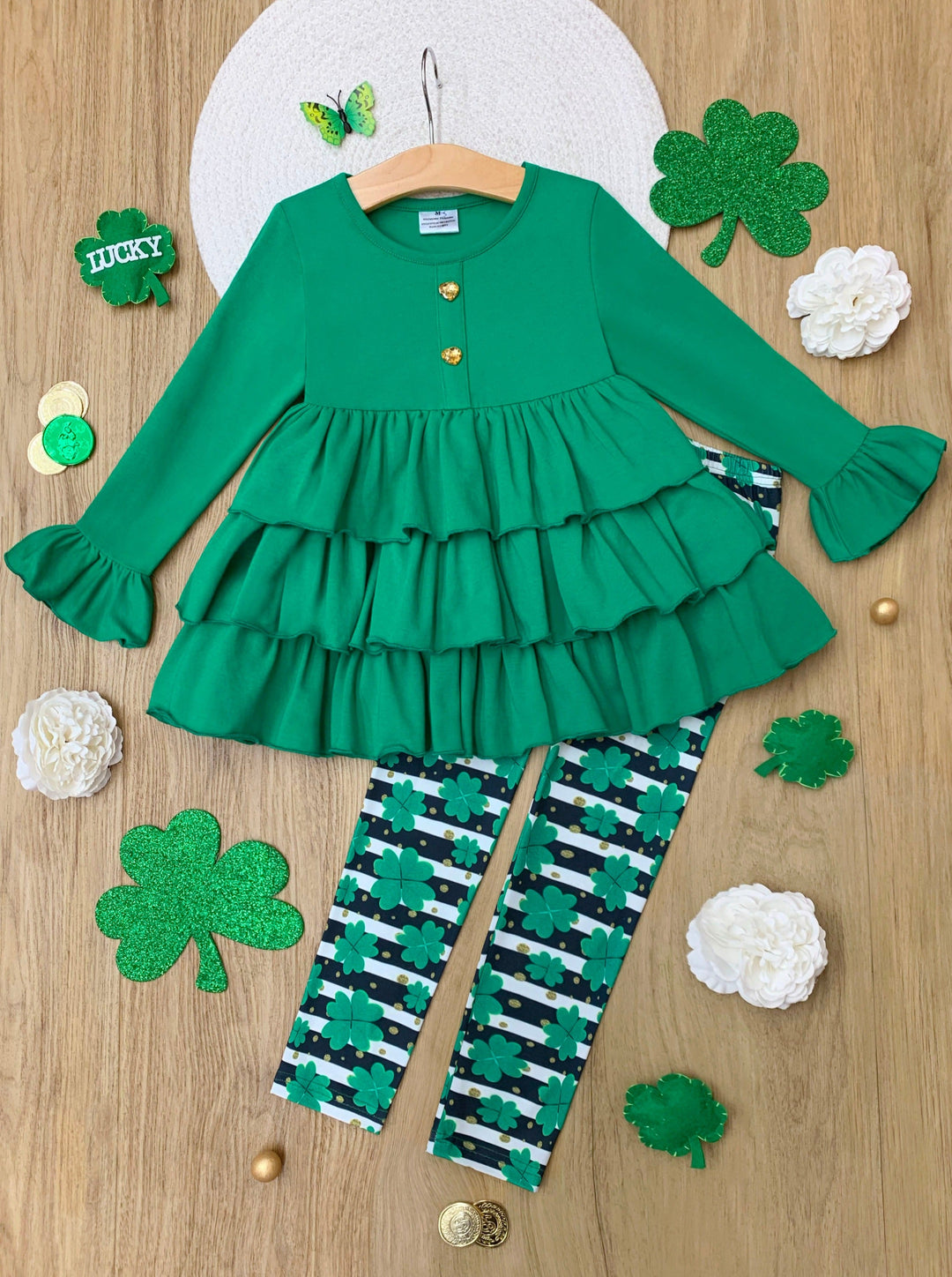 Mia Belle Girls Clover Legging Set | Girls St. Patrick's Day Sets