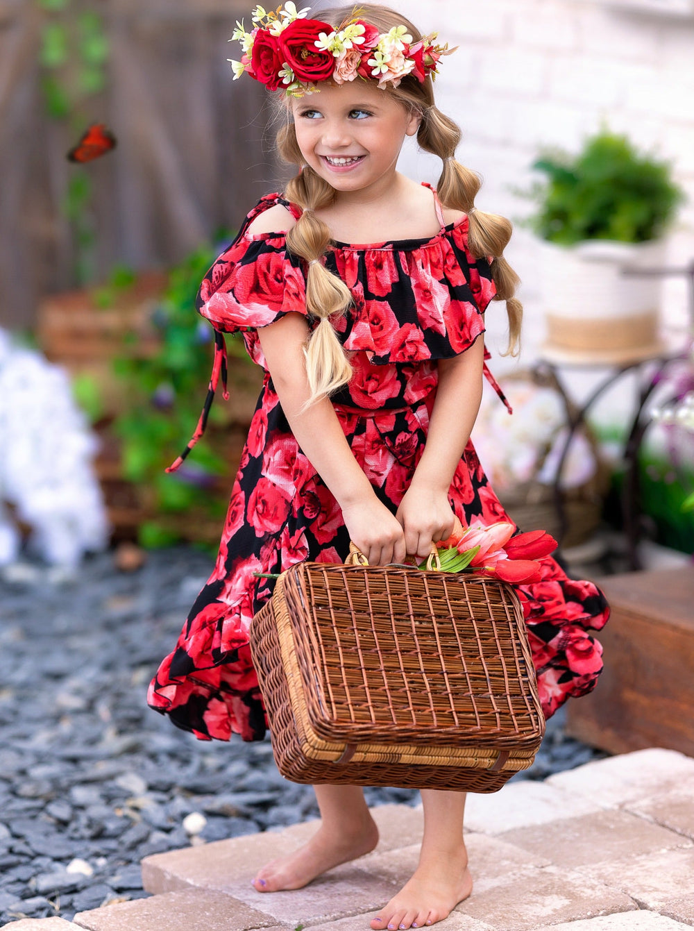 Toddler Spring Outfits | Girls Floral Print Cold Shoulder Romper Dress