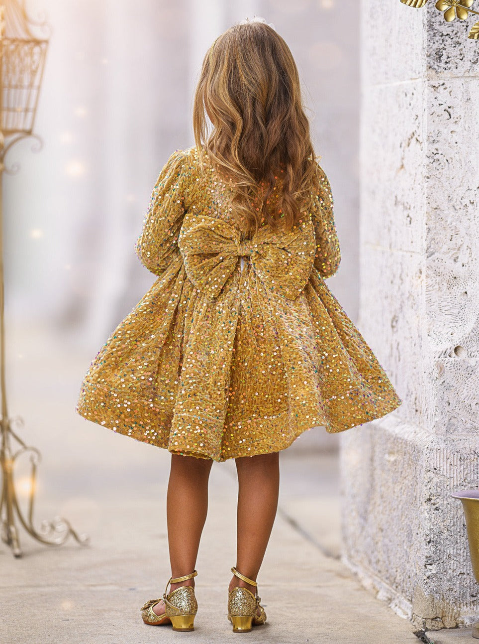 Girls Special Occasion Dress | Long Sleeved Sequin Formal Mini Dress