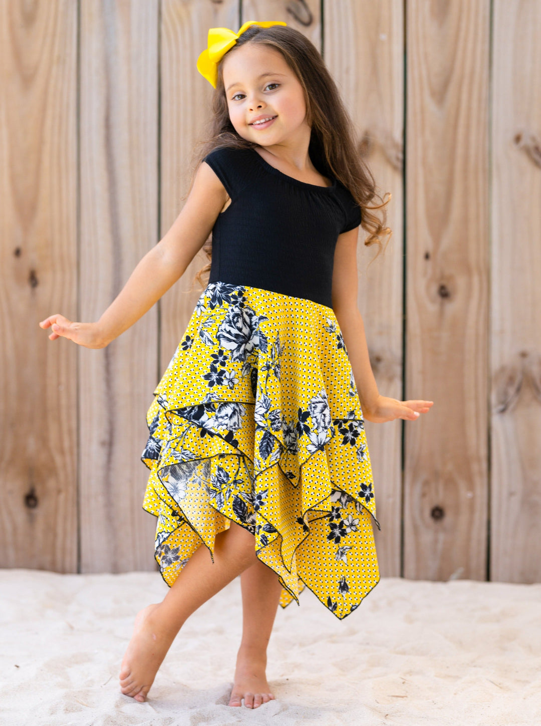 Toddler Spring Dress | Smocked Top Floral Polka Dot Handkerchief Dress