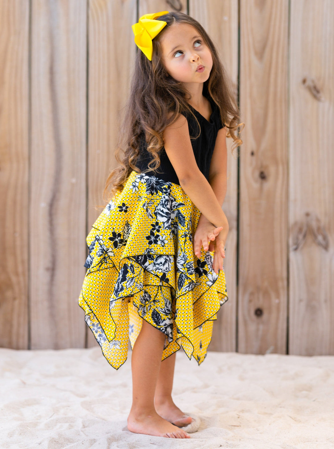 Toddler Spring Dress | Smocked Top Floral Polka Dot Handkerchief Dress