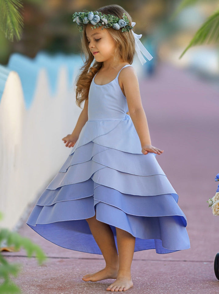 Toddler Spring Outfits | Girls Sleeveless Hues of Blues Tiered Dress