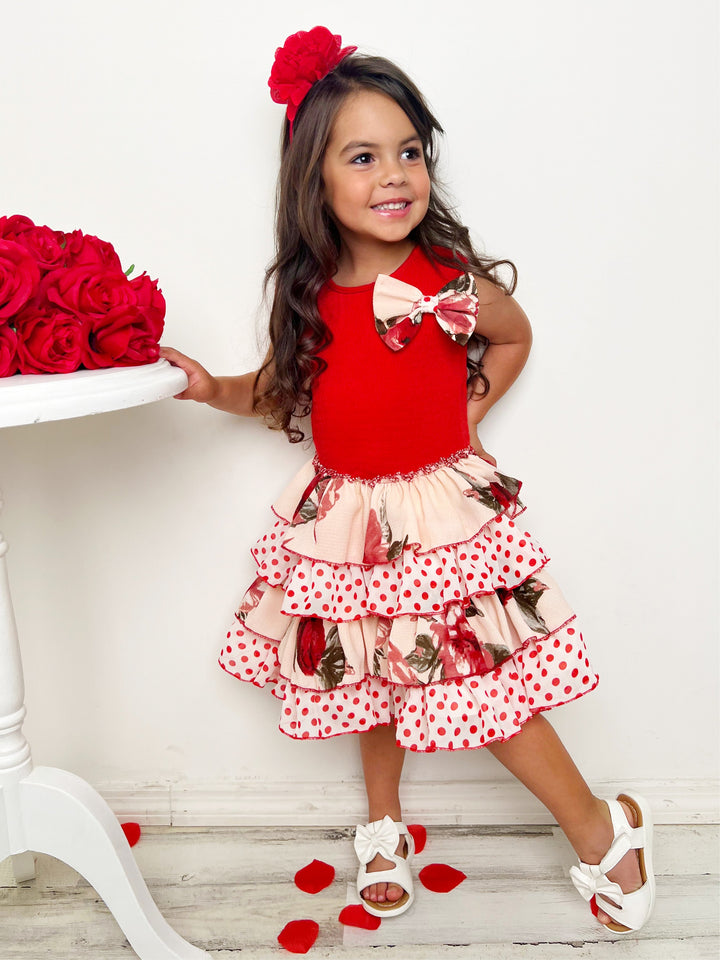 Cute Spring Dresses | Girls Tank Floral Polka Dot Tiered Ruffle Dress