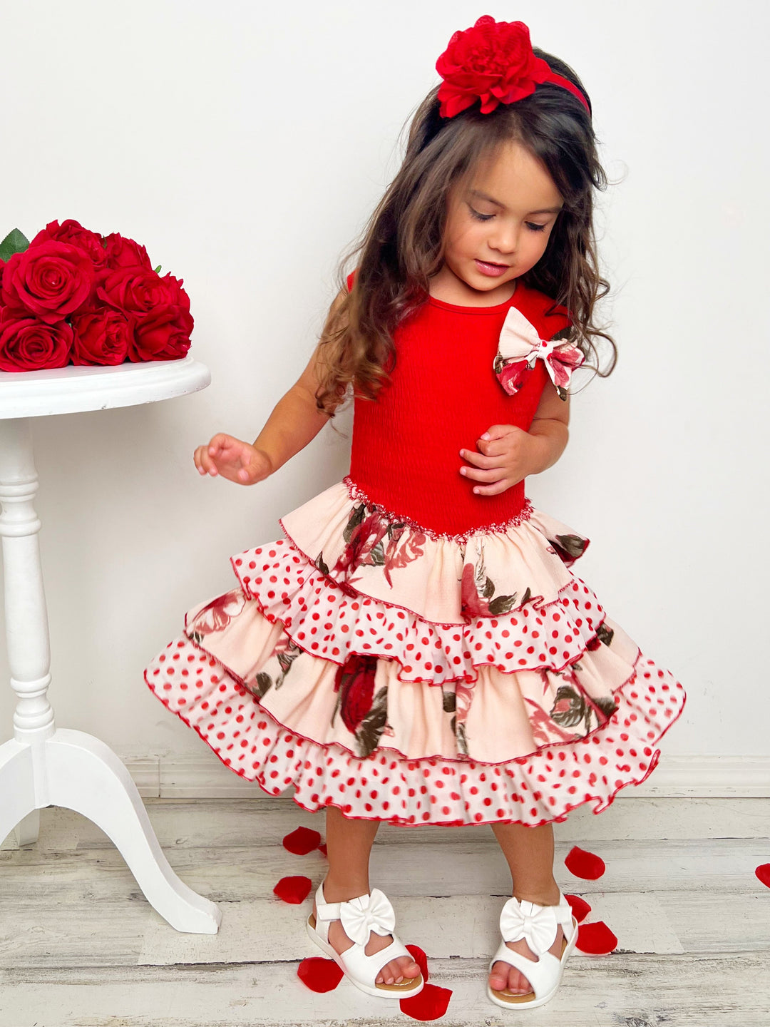 Cute Spring Dresses | Girls Tank Floral Polka Dot Tiered Ruffle Dress