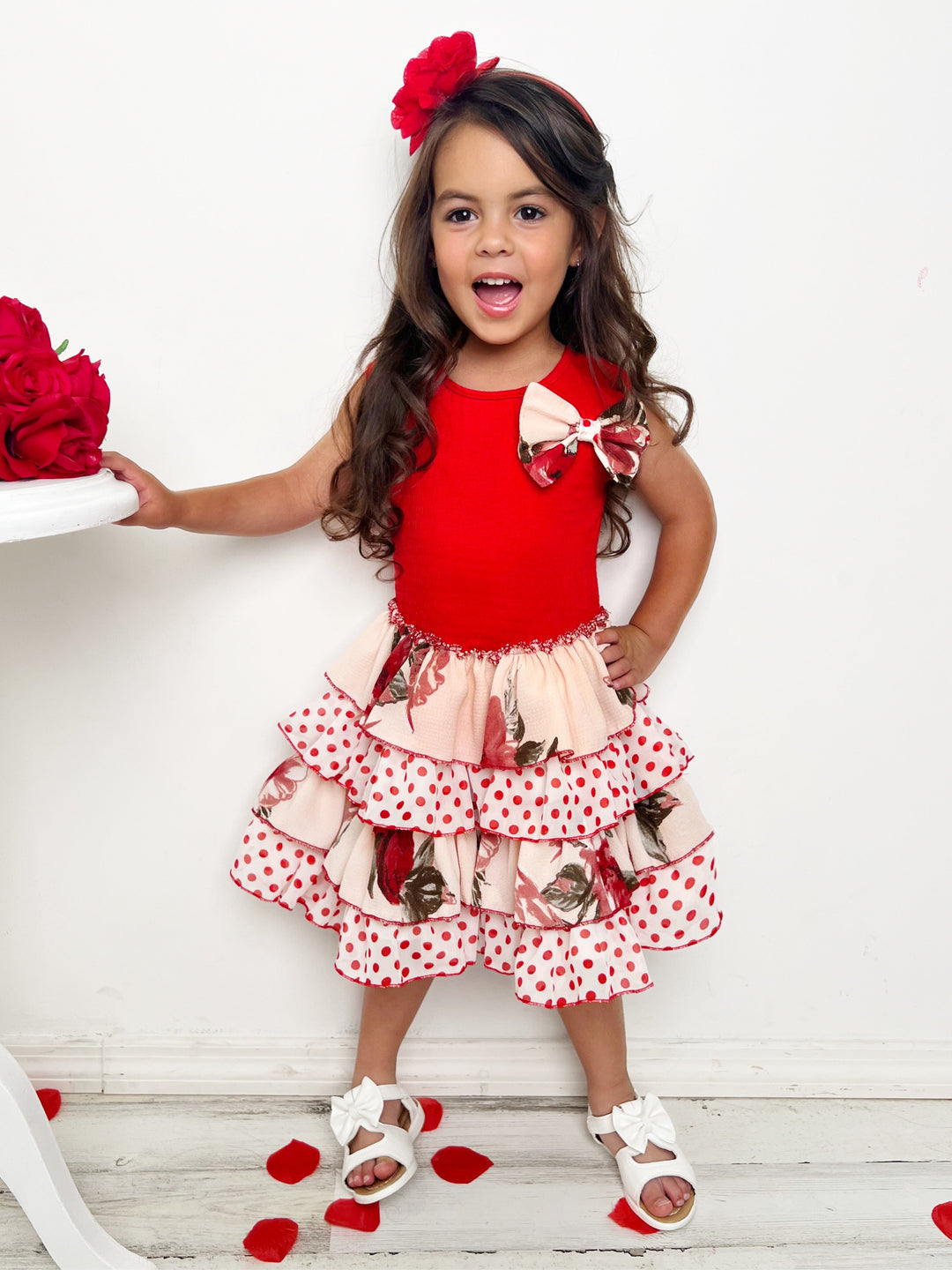 Cute Spring Dresses | Girls Tank Floral Polka Dot Tiered Ruffle Dress