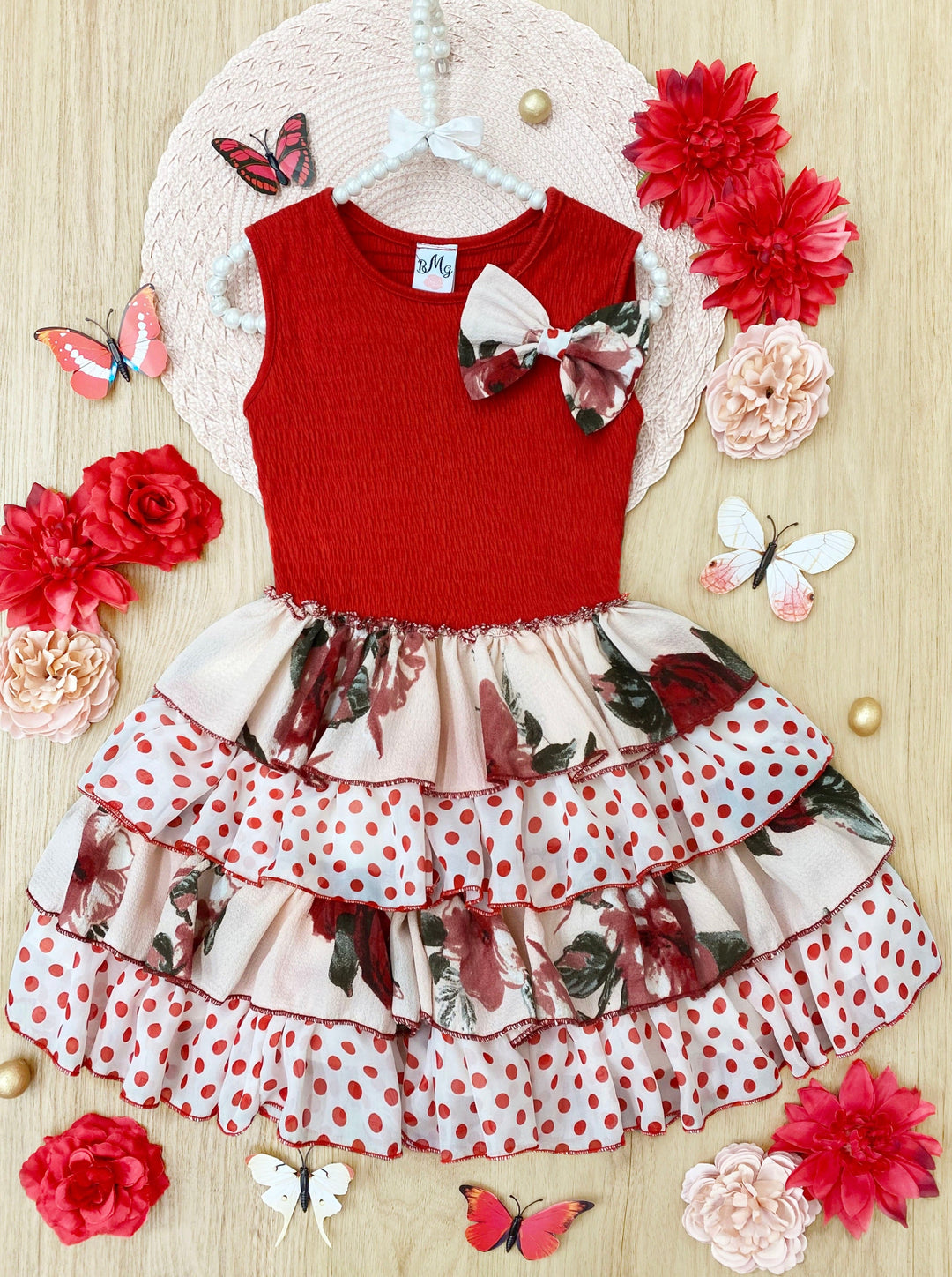 Cute Spring Dresses | Girls Tank Floral Polka Dot Tiered Ruffle Dress