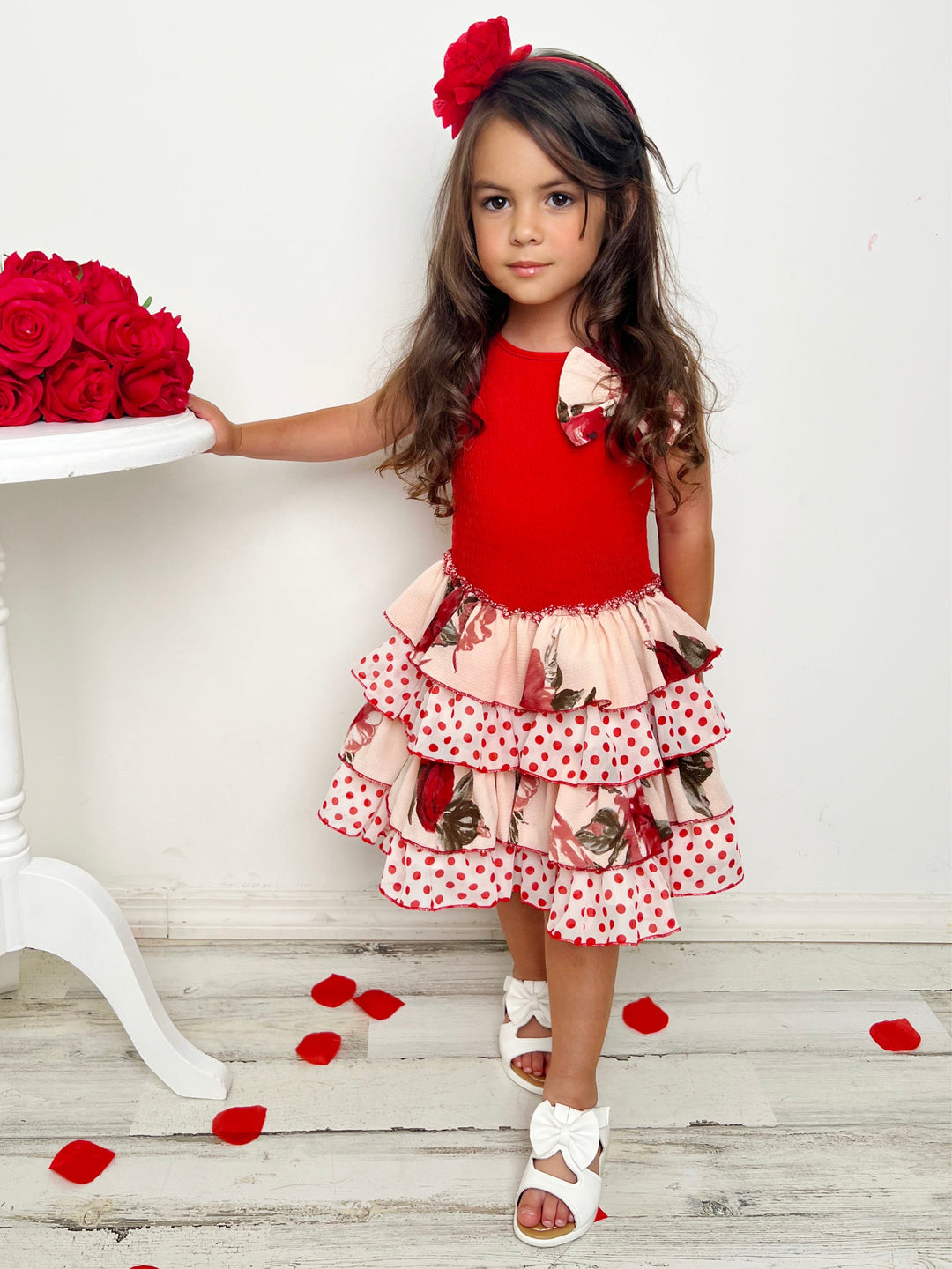 Cute Spring Dresses | Girls Tank Floral Polka Dot Tiered Ruffle Dress