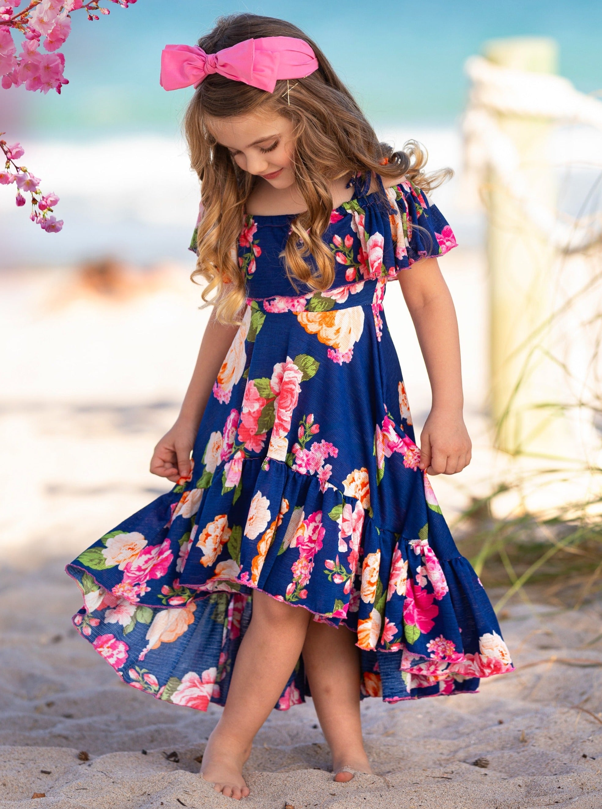 Girls navy floral dress best sale