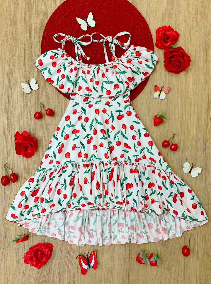 Mia Belle Girls Cherry Print Maxi Sundress | Girls Spring Dresses