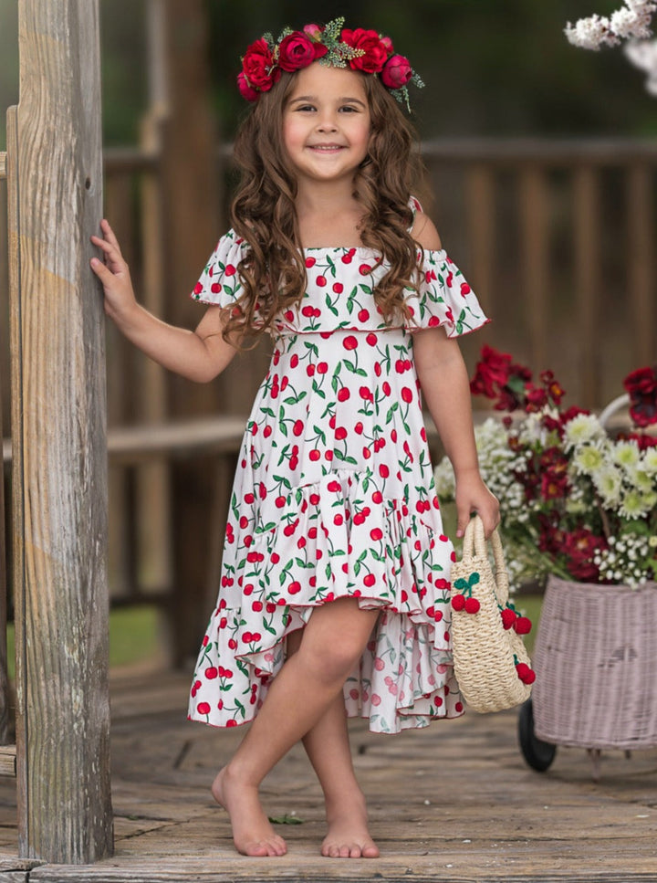 Mia Belle Girls Cherry Print Maxi Sundress | Girls Spring Dresses