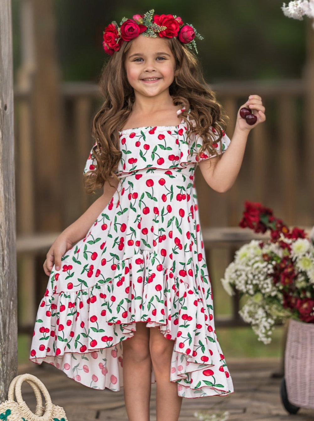 Mia Belle Girls Cherry Print Maxi Sundress | Girls Spring Dresses